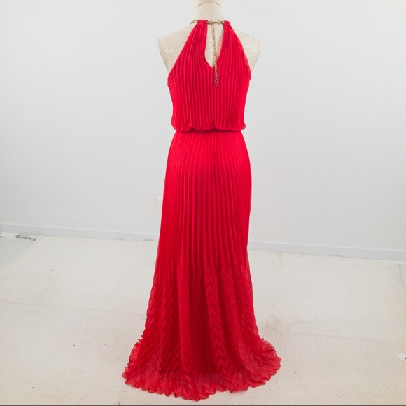 Guess S Studio 54 Pleated Maxi Dress Red Coral - Picture 7 of 13